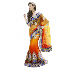 Colorful Net Wedding Indian Embroidered Saree 